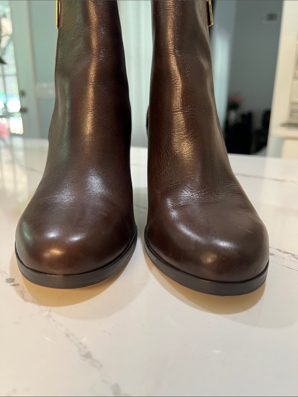 Michael Kors Brown Leather Ankle Boots with Leopard-Print Heel Panel size W 7.5 - Picture 13 of 15